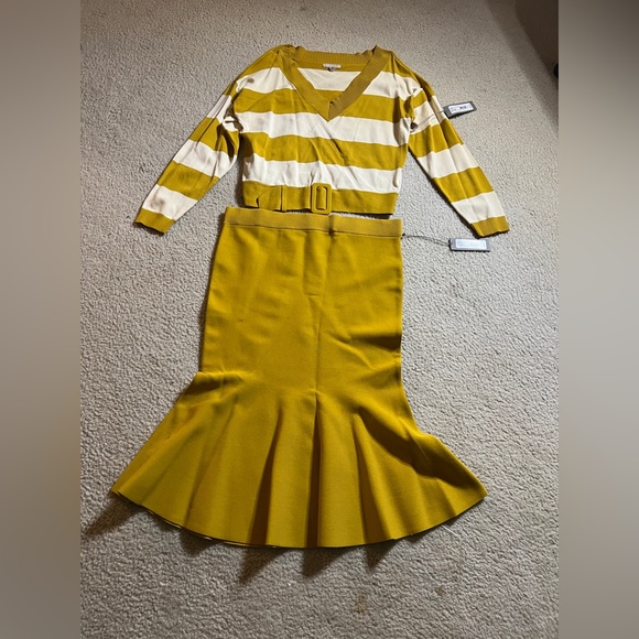 NWT Eva Mendes & NY&C Lucia Mustard/Yellow V-neck Striped Sweater Size Large - Picture 3 of 10